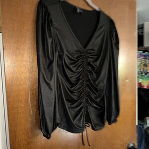 Marc New York Andrew Mark Womens L Black Puff Sleeve Front Ruffle